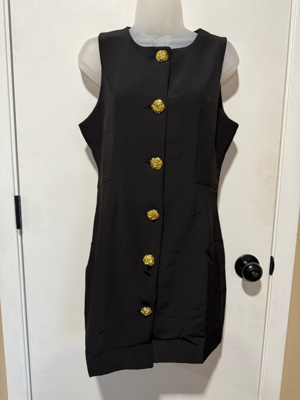 Love Tree Black Sleeveless Mini Dress with Gold Buttons-#1295